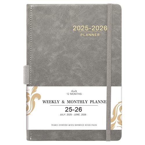 2025-2026 Planner - Weekly Monthly Calendar from July 2025-June 2026, 5.85 x 8.5 Agenda 2025-2026 with Leather Cover, Pen Holder, Elastic Closure, Ruled pages