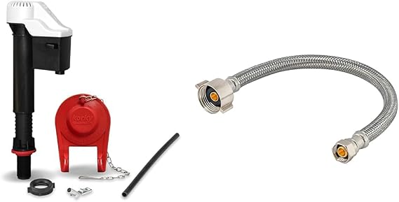 Korky 818BP QuietFILL Universal Toilet Fill Valve and Premium Flapper Easy to Install & Eastman 12 Inch Flexible Toilet Connector, Stainless Steel Braided Hose with 7/8 Inch Ballcock Nuts