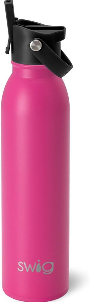 Swig Life 20oz Insulated Water Bottle, Travel Water Bottle with Straw and Lid, Cup Holder Friendly, Stainless Steel (Matte Hot Pink)