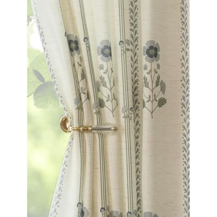 Pinch Pleated Curtains Luxury Light Filtering Floral Curtains for Living Room Bedroom Dining Room - 95 Inches Linen Drapes Farmhouse Window Curtains with Hooks - 2 Panels Set, 40 W x 95 L