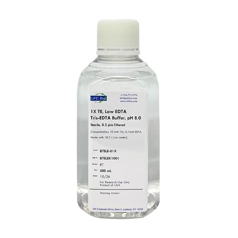 1X TE, Low EDTA, pH 8.0 - Tris-EDTA Buffer - Sterile, 0.2um Filtered - 500mL