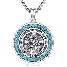 Jesus Christ Necklace for Men 925 Sterling Silver Jesus Medal Amulet Protection Pendant Necklace Catholic Jewelry Gift for Women