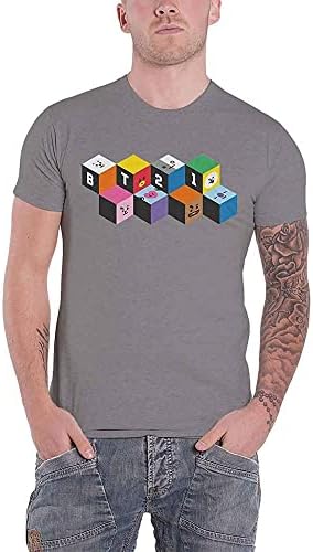 BT21 BTS Kpop Unisex Cotton Crew Neck Short Sleeves Tee Shirt Blocks Gray, Small