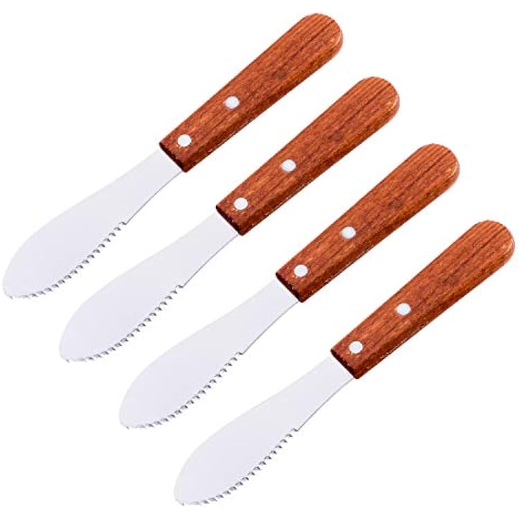 Super Z Outlet 8 Stainless Steel Straight Edge Butter Cheese Cream Sandwich Condiment Spreader Knives with Wood Handle for Kitchen Tools, Cooking Utensil, Event Guest Serving 4 Pack