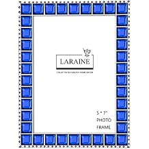 LARAINE Picture Photo Frame 5x7 Rhinestones Metal High Definition Glass Display Pictures for Tabletop Crystal Home Decorative Holiday Gift (Blue, 5x7)