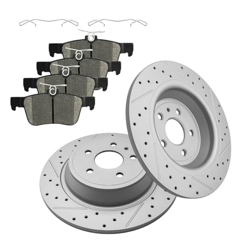 Rear Drilled & Slotted Disc Brake Rotors and Ceramic Brake Pads kit for 2017-2019 Ford Escape, 2013-2015 Fusion, Lincoln MKZ MKC