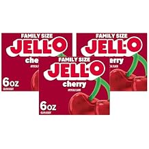 Jell-O Cherry Gelatin Dessert Mix, Family Size, 6 oz Box (Pack of 3)