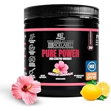 Blacklabel Pure Power Pre Workout Powder, Hibiscus Lemonade (30 Servings) NSF Certified for Sport Caffeine Free Non Stim Pre Workout with Creatine Monohydrate & Peak ATP for Energy & Endurance