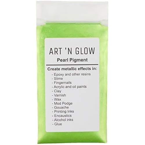Art N Glow Mica Pearl Pigment Powder - 25 Grams - Fine Pearl Pigment for Epoxy Resin - Great Choice for Creatives - Acrylic Paints - Art Crafts - Bath Bomb - 10 Colors Available - Apple Green