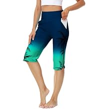 AOBUTE Womens Swim Capris Pant Sun Protection High Waisted Swimming Leggings with Pockets (No Lining)