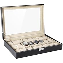 Uten Watch Box, 24 Slots Watch Case, Watch Box Organizer Jewelry Storage with Large Glass Lid, Watch Display Case, Watch Box for Men & Women