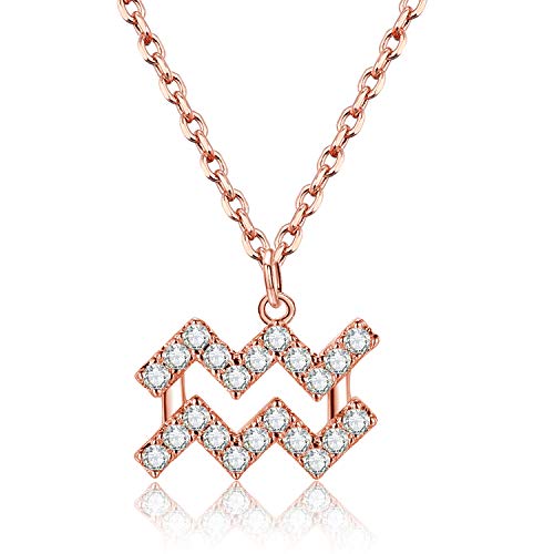 Zodiac Necklace Astrology 18K Rose Gold Plated Cubic Zirconia Horoscope Constellation Pendant Necklace for Women