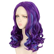 yuehong Adult Women Long Curly Purple Wig Anime Role Party Cosplay Costume Hair Heat Resistant Synthetic Fibers Daily Fashion Party Wig