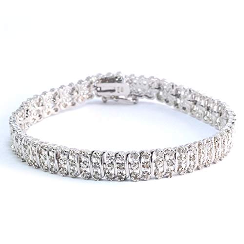 Womens 14K White Gold Finish 1 Carat Diamond S-Link Tennis Bracelet | Genuine Diamonds | Classic Design | Polished Finish | Custom Length | Elegant Gift Boxed Jewelry for Her