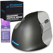 Evoluent Vertical Mouse 4 Right Hand (VM4R) - Ergonomic USB Wired Mouse for Laptop and PC with Jestik Microfiber Cloth (Regular Size) Black