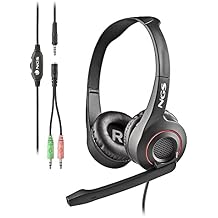 NGS MSX 10 Pro Lightweight Stereo Headset Adjustable Microphone, 3.5 mm Jack Connection and Double Jack Adapter, 20 Hz, Black