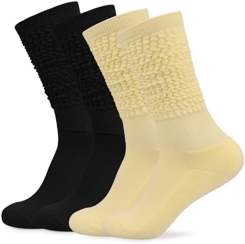 Women Slouch Socks 4 Pairs, Extra Long Scrunch Knee High Mid Calf Crew Slouchy Boots Socks for Women Girls 5-10