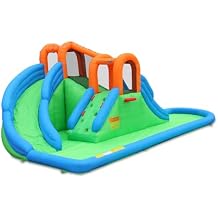 Bounceland Island Water Park Water Slide, 22 ft x 13.8 ft x 8.5 ft, UL Blower Included, Dual Fun Slides, Basketball Hoop, Safe Climbing Wall, Splash Pool, Netted for Safety, Outdoor Fun for Kids