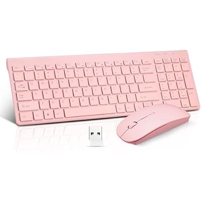 Wireless Keyboard and Mouse Combo, Compact Quiet Wireless Keyboard and Mouse Set 2.4G Ultra-Thin Sleek Design for Windows, Computer, Desktop, PC, Notebook, Laptop-Sakura Pink