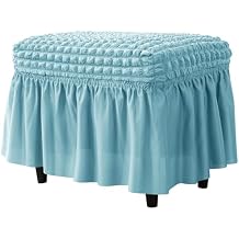Ottoman Cover Rectangle, Stretch Storage Ottoman Slipcover with Skirt Storage Ottoman Bench Slipcovers Soft Removable Footrest Stool Covers for Living Room Decorative-Blue-Small