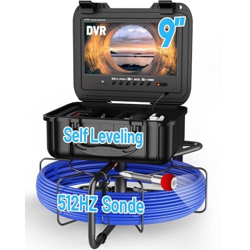 Anysun Sewer Camera with 512hz sonde, Self Leveling Sewer Inspection Camera 100ft with 7MM Cable and Meter Marker, 9 Monitor and DVR, 12 Adjustable Lights32GB Card