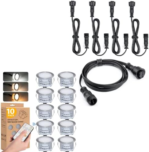 HIBOITEC 10 Pack Recessed LED Deck Light Kits with Remote ControlWarm & White  5Pack 3.28ft Extension Cable Cord 3Pin