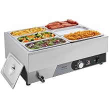 VEVOR Commercial Food Warmer, 1500W Electric Stainless Steel Steam Food Warming with Lid, Fast Heating Countertop Buffet Bain Marie with Six 1/3 Size Food Pans, for Catering, Restaurant and Party