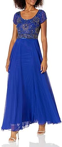 J Kara Womens Petite Long Empire Waist Dress, RoyalRoyalMercury, 14P