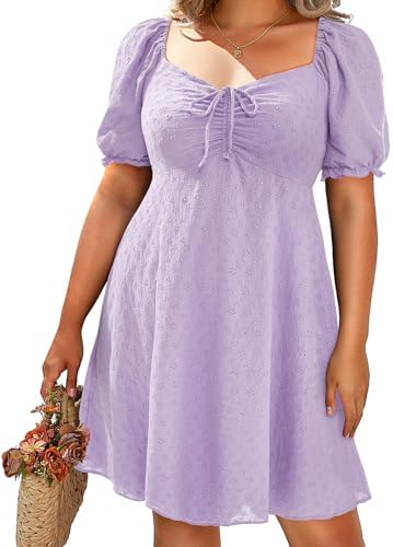 Pinup Fashion Summer Dresses Eyelet - 2025 Casual Puff Sleeve Short Sundress A Line Babydoll Cute Mini Dress