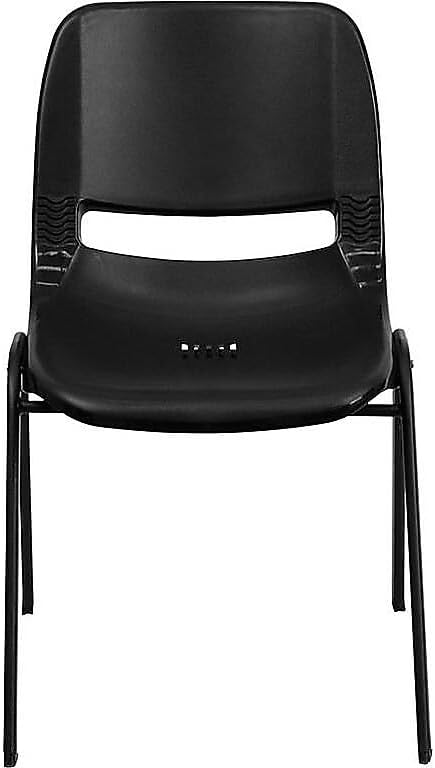 Flash Furniture HERCULES Series 880 lb. Capacity Black Ergonomic Shell Stack Chair with Black Frame