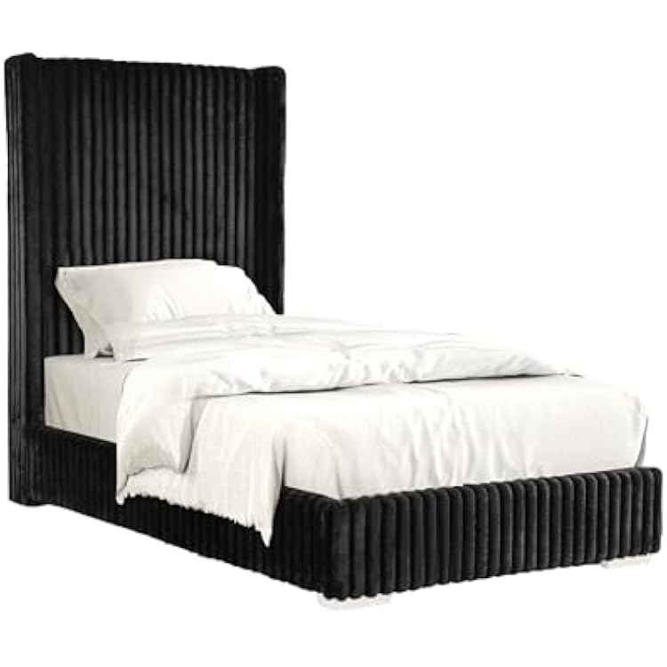 Furniture of America Plutforn Modern Wood 45-inch Twin Platform Bed with Fur Chenille Fabric, No Box Spring Required for Bedroom, Guest Room, Black