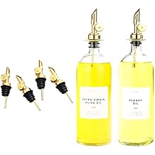 Molimoli oil and Vinegar Dispenser with Metal Pour Spout, Glass Bottle Dispenser for Kitchen Weighted Stainless Steel Pourers, Liquor Bottle Pourers, (Pourers), 500 ml Oil Bottles Gold