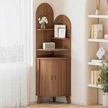 Corner Cabinet with Sliding Door and Storage, Small Bathroom Cabinet for Living Room, Kitchen, Corner Shelf Display Hutch Furniture, Walnut