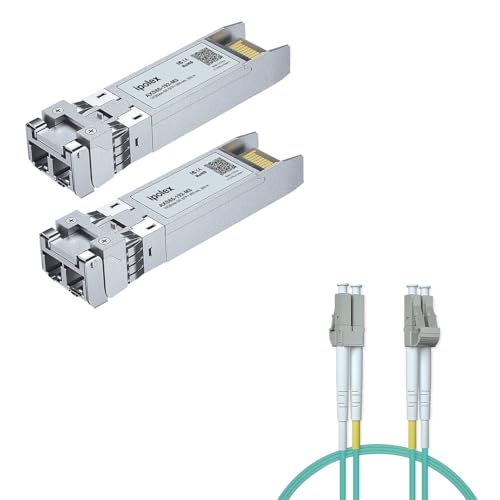 2 Pack ipolex 10Gb 850nm Multimode LC SFP Module and 1 Pack OM3 LC to LC Fiber Patch Cable - LSZH 5 Meter16ft