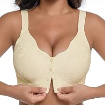 IWOLLENCE Womens Front Snap Closure Daisy Bras Soft Seamless Wireless Lace Bralettes Comfort Full Coverage Bra