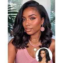 Julia Hair 10 Inch Chestnut Brown Ombre Yaki Straight Bob Wig Glueless Pre Cut 13X4 HD Lace Front Wig Human Hair with Dark Roots Pre Bleached Pre-Plucked with Ear Tape Ready to Go Short Yaki Wig