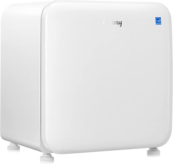 COSTWAY Compact Refrigerator, 1.6 cu ft. Single Door Small Fridge with Adjustable Temperature 32F to 50F, Auto Defrost, Reversible Door, Removable Glass Shelves, Mini Fridge for Apartment (White)