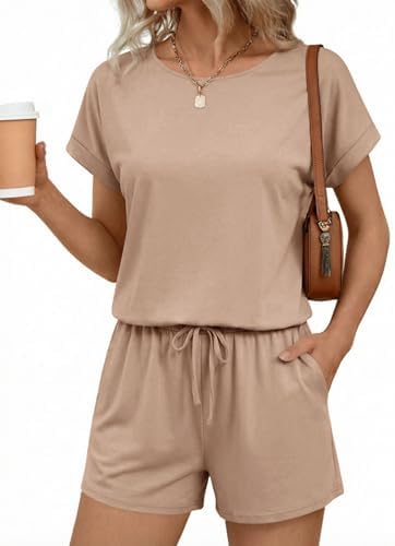 Ekouaer Womens Romper 2026 Summer Casual Short Jumpsuits Beach Vacation Clothes with Pockets