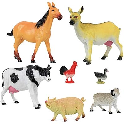 Click N Play Jumbo Farm Animal Figurine Playset, Assorted 7Piece Realistically Designed Plastic Farm Animals for Kids & Toddlers