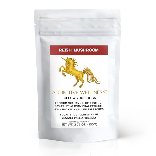 Addictive Wellness Reishi Mushroom Extract Powder  Spores 5050 Blend Wood Grown Pure & Potent Wildcrafted Ganoderma 100 Grams