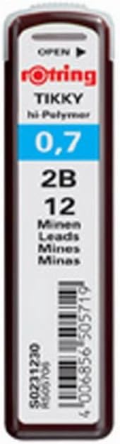 rOtring Tikky Mechanical Pencil Lead 0.7mm, 2B, 12 Lead (R505 706 2B)