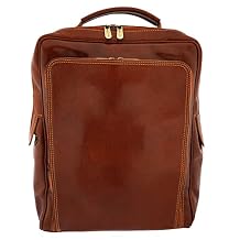 Genuine Leather Italian Backpack 17 Inch Laptop Bag Business Travel Daypack Weekender Bag For Men and Women - Tan Brown