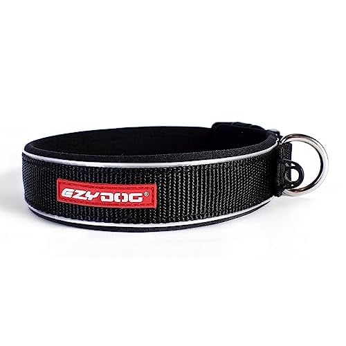 EzyDog Neo Dog Collar - Waterproof & Reflective Dog Collar with Soft Padded Neoprene for Comfort & Durable Nylon Features Quick Release Buckle and Built-in ID Clip Small, Black