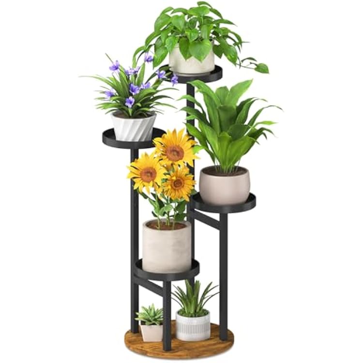 iDavosic.ly 4 Tier Plant Stand Indoor, Tiered Corner Metal Wood Multiple Flower Holder Shelf, Tall Orchid Display Rack for Patio Porch Living Room Balcony Outdoor, Brown
