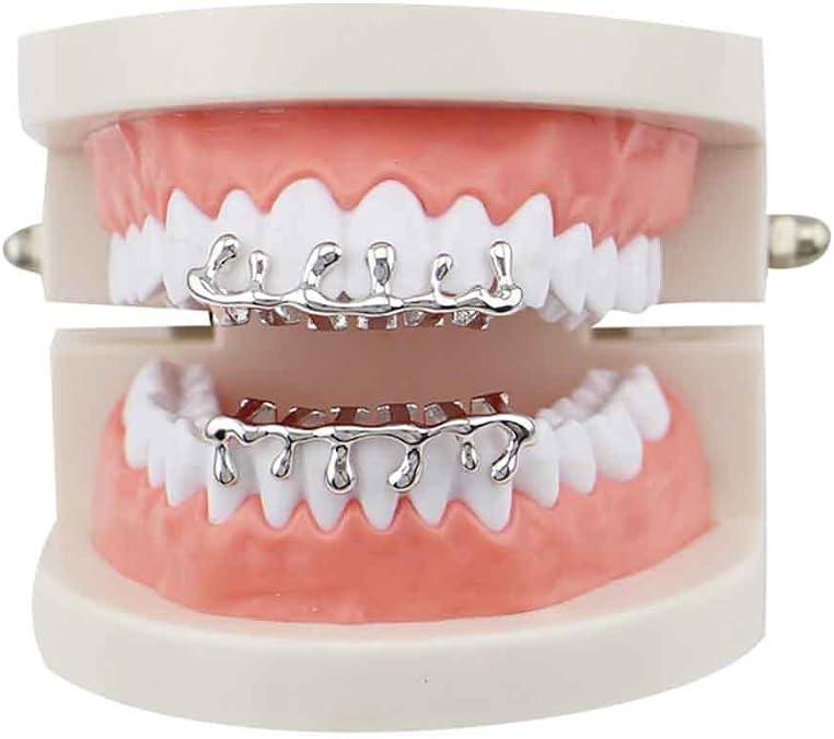 Psivika Gold Teardrop Bottom Grillz 6 Teeth Caps Top and Bottom Set Teeth Drip Cap Grillz