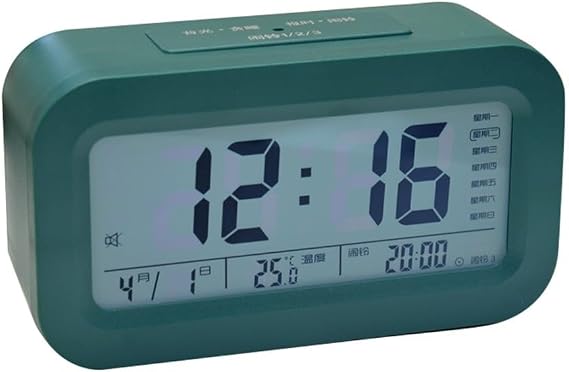 Smart Digital Alarm Clock With Adjustable Night Light, Triple Alarm Settings, Voice Time Function, Snooze Feature, Time Temperature Calendar Week Display, Powered By Batteries(Ink green)