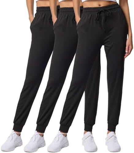 Real Essentials 3 Pack: Womens Lounge Joggers Sweatpants with Pockets Yoga Running Athletic Workout Available in Plus Size