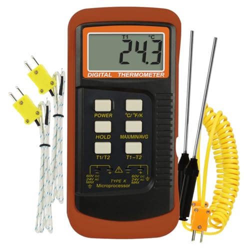 Digital K-Type Thermocouple Thermometer with Dual Channels 4 Thermocouples High Accuracy Temperature Kelvin Scale Dual Measurement Meter Sensor,50~1300C -58~2372F for High Temperature