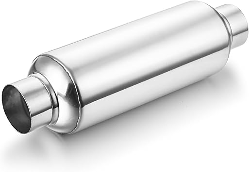 LCGP 2.25" Inlet Universal Resonator, 2.25" Outlet 13.77" Overall Length Stainless Steel High Performance Muffler, Polished, Pass-Thru Design