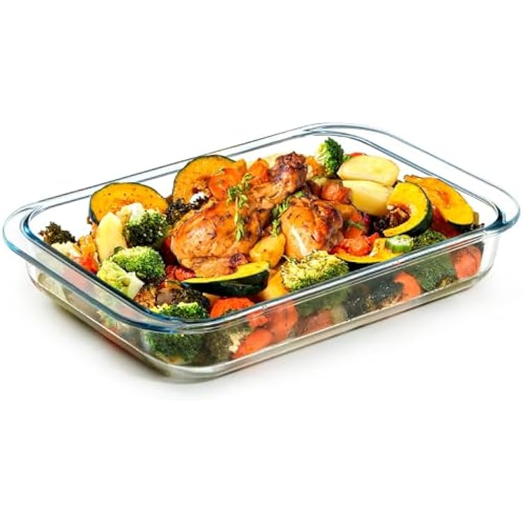 NUTRIUPS Glass Baking Dish Set for Oven, 3.7QT Glass Pan for Cooking,3.5L Rectangular Bakeware Casserole Dish